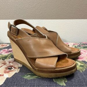 Chloe Tan Leather Wedge Sandals with Adjustable Strap size 38